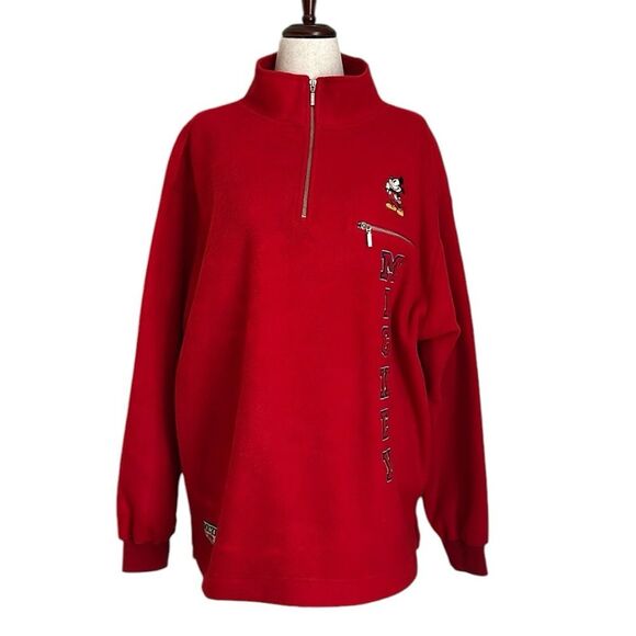 Disney Other - DISNEY VTG Men’s 1/4 Quarter Zip Mickey Mouse Spellout Fleece Jacket Size L